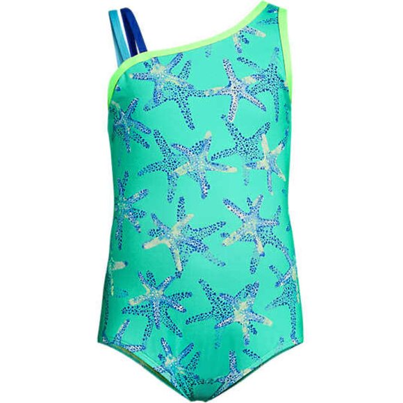 Lands' End | Blue Starfish One Shoulder One Piece Swimsuit | Size Large (10-12) - Picture 2 of 8